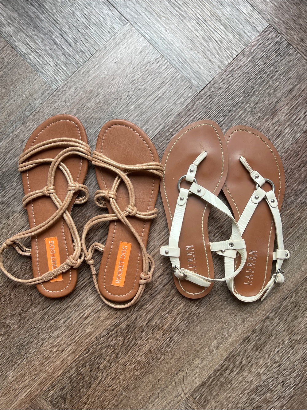 Rocket Dog Rose Gold and Ralph Lauren White Flat Sandal Duo